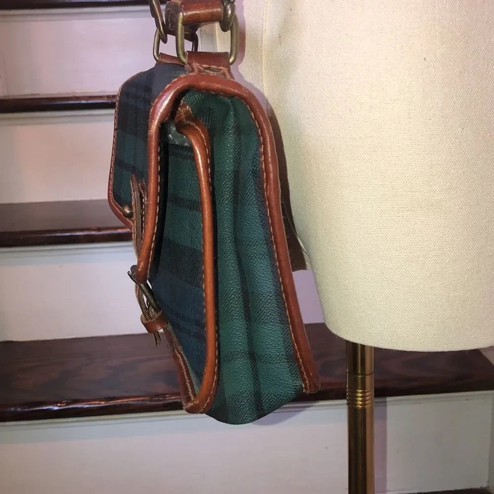 RALPH LAUREN Black Watch Plaid Messenger Shoulder Bag Vintage